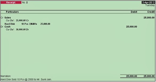 receipt entry how tally to in Voucher Receipt in Tally