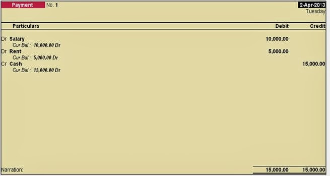 tally debit entry in how note Payment in Tally Voucher