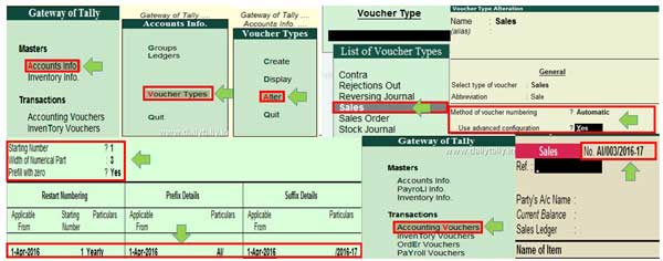 How to set prefix and suffix on sales invoice in Tally ERP 9
