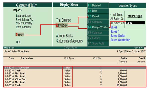 How to View and Print Voucher wise Reports in Day Book of Tally ERP 9